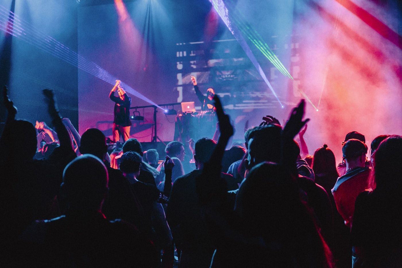 Concert audience under stage lights